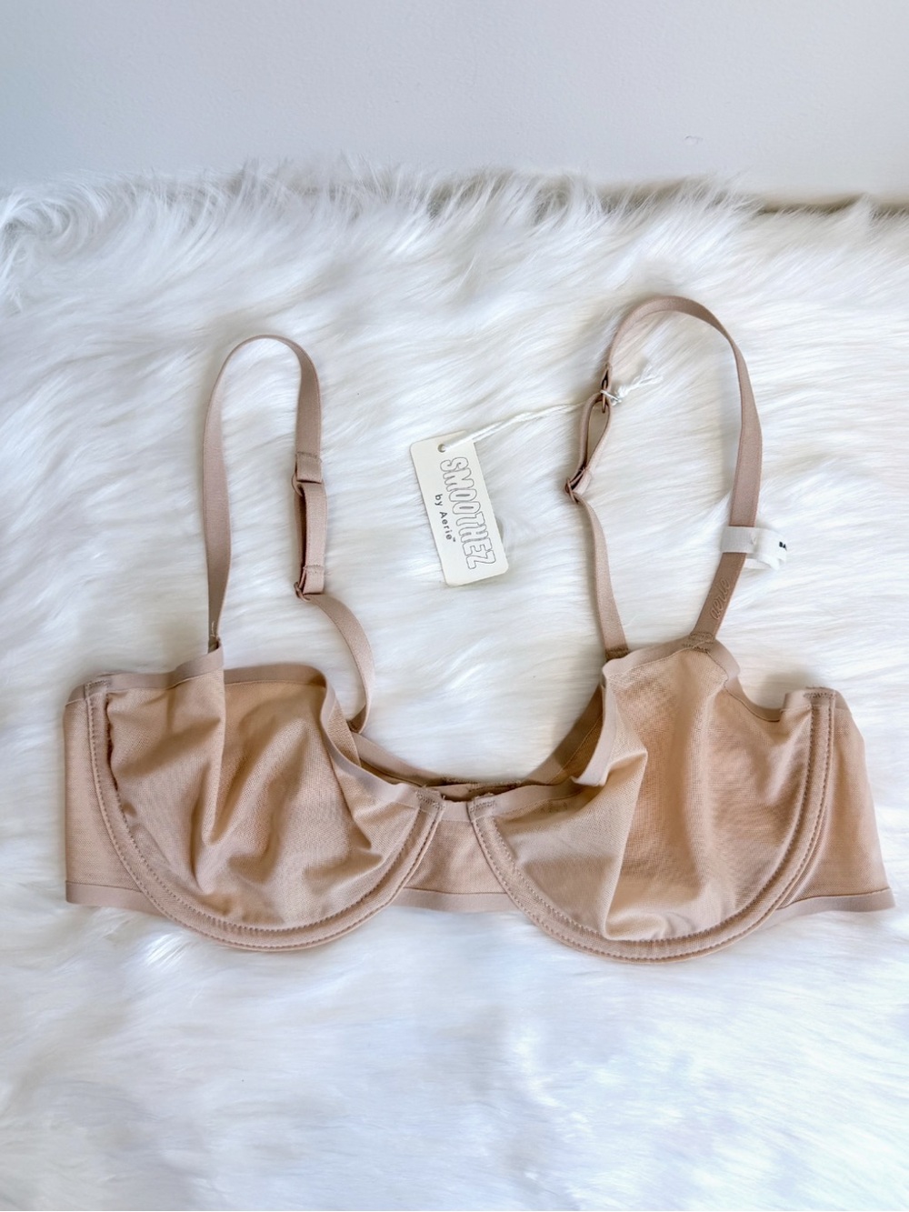 NWT SMOOTHEZ by Aerie Mesh Unlined Underwire Balconette Bra Sands (Nude)Size 34B - Picture 4 of 15